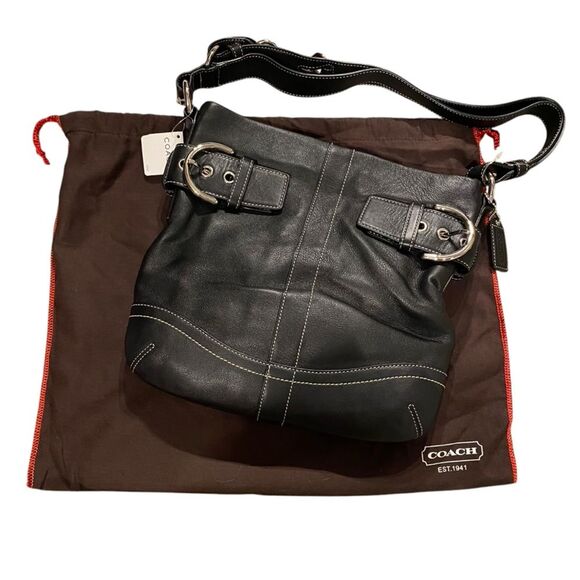 Coach Convertible Soho Slim Buckle Shoulder Bag Black Soft Leather Duffel New - Picture 1 of 13
